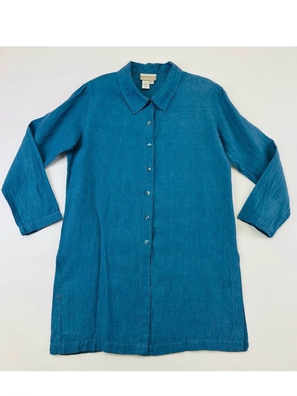 Coldwater Creek teal pure linen long sleeve womens tunic Small Petite